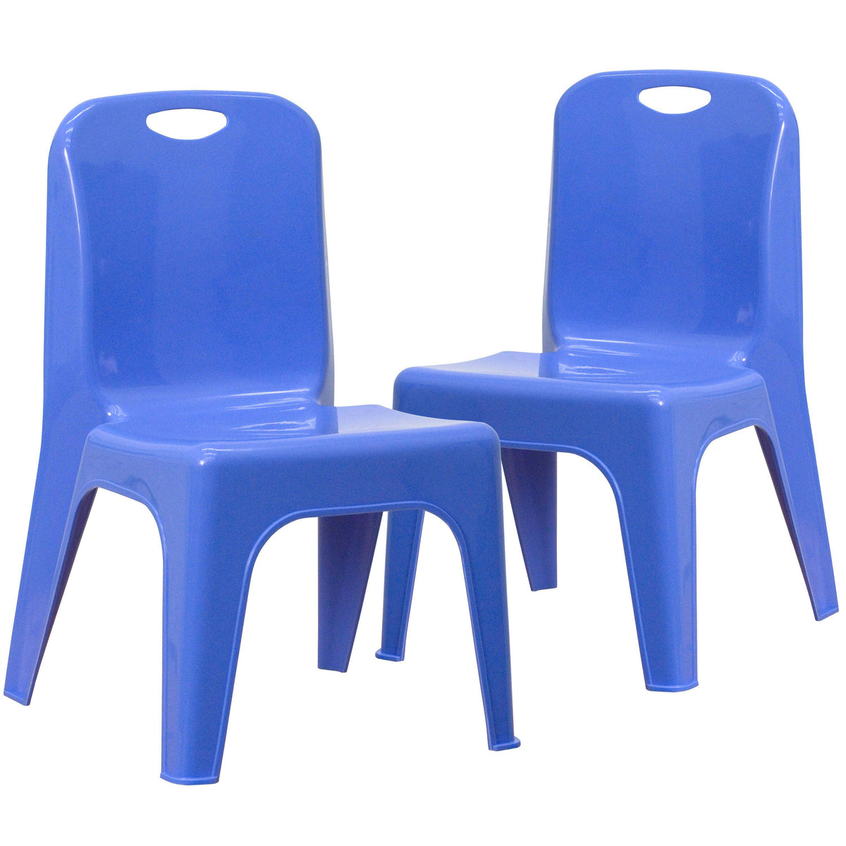 Blue |#| 2 Pack Blue Plastic Stackable School Chair with Carrying Handle and 11inchH Seat