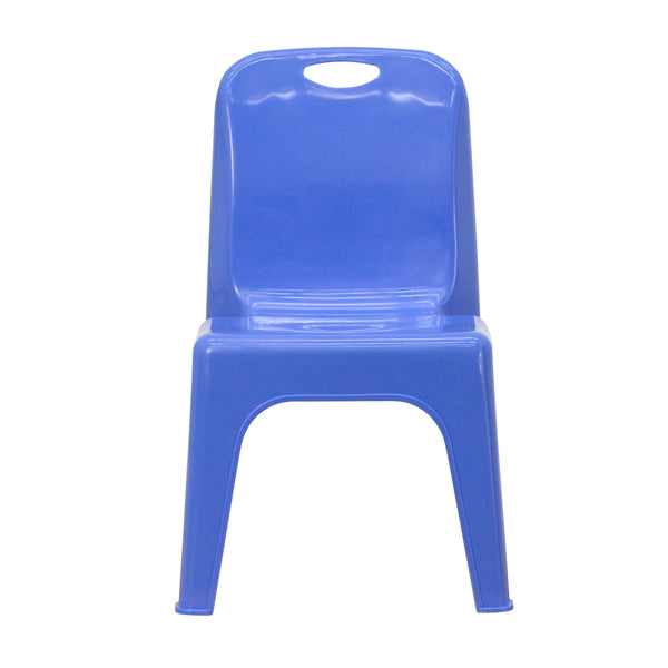 Blue |#| 2 Pack Blue Plastic Stackable School Chair with Carrying Handle and 11inchH Seat