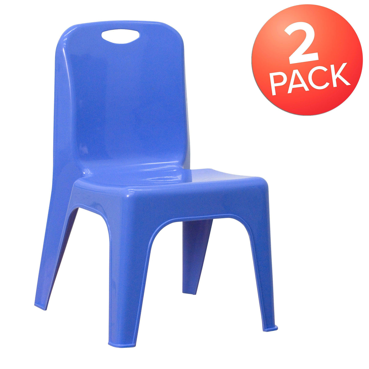 Blue |#| 2 Pack Blue Plastic Stackable School Chair with Carrying Handle and 11inchH Seat