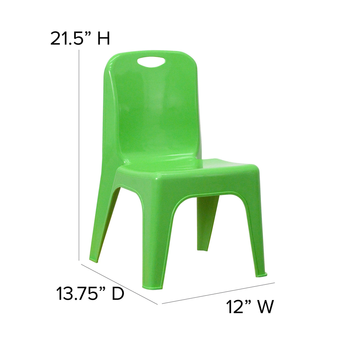 Green |#| 2 Pack Green Plastic Stackable School Chair with Carrying Handle and 11inchH Seat