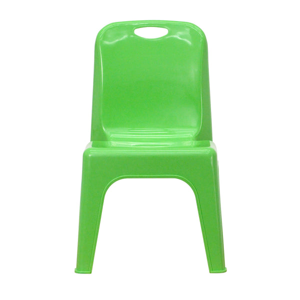 Green |#| 2 Pack Green Plastic Stackable School Chair with Carrying Handle and 11inchH Seat