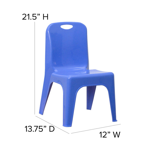 Blue |#| 2 Pack Blue Plastic Stackable School Chair with Carrying Handle and 11inchH Seat