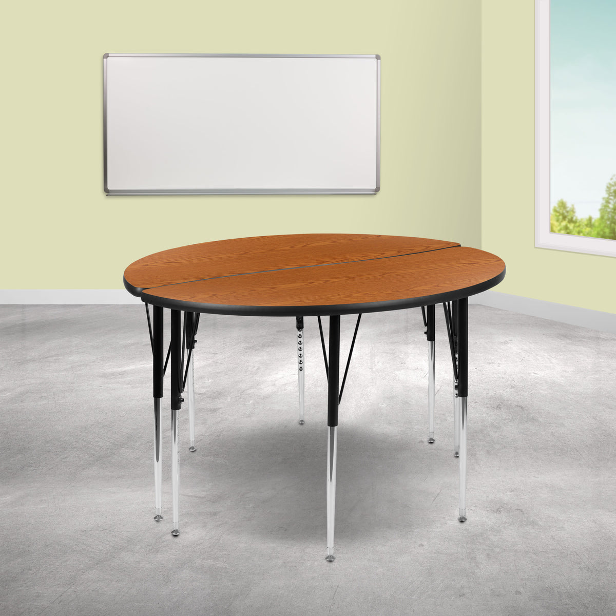 Oak |#| 2 Piece 47.5inch Circle Wave Flexible Oak Adjustable Activity Table Set
