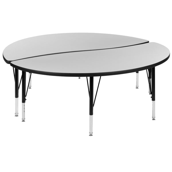 Grey |#| 2 Piece 60inch Circle Flexible Grey Kids Adjustable Activity Table Set