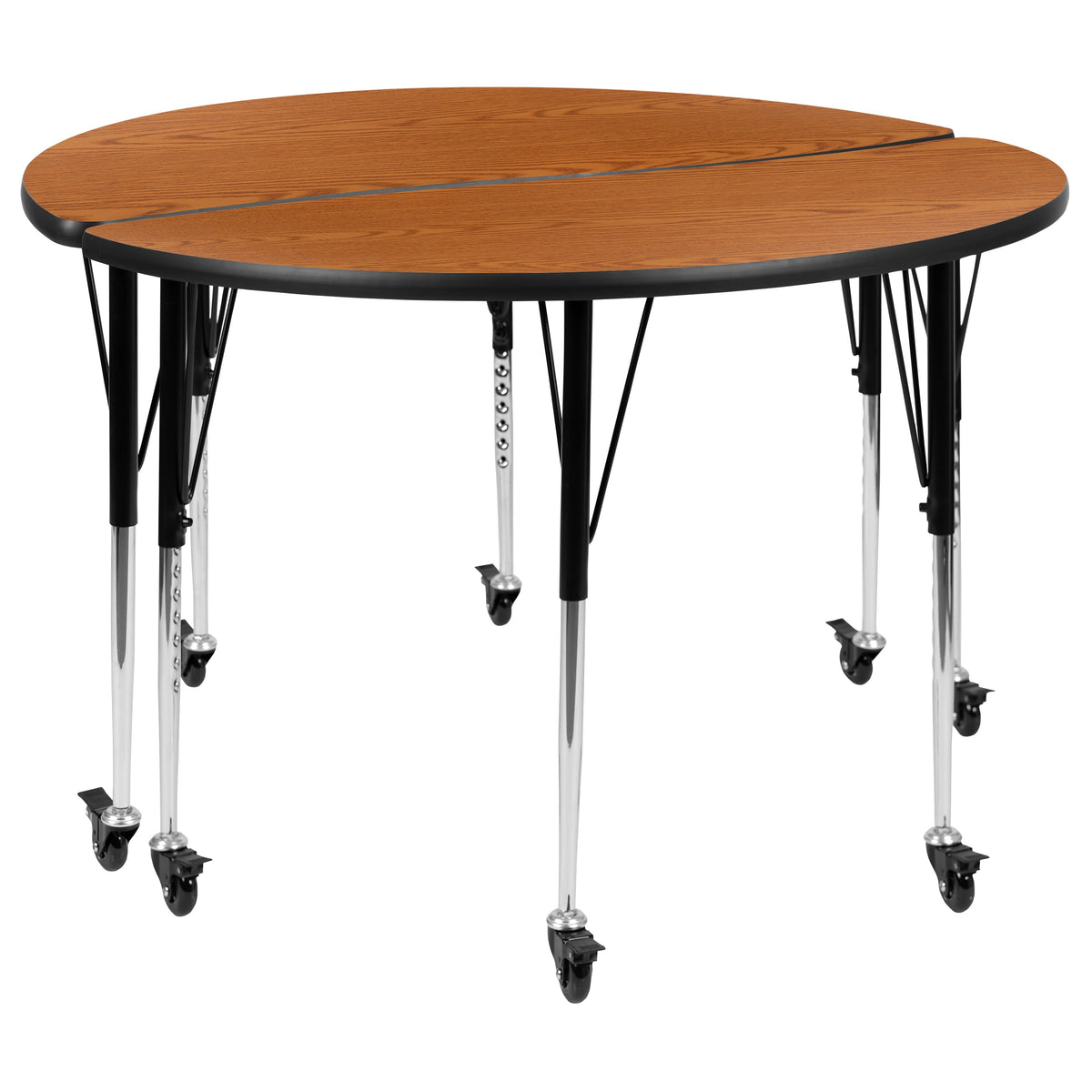 Oak |#| 2 Piece Mobile 47.5inch Circle Flexible Oak Adjustable Activity Table Set
