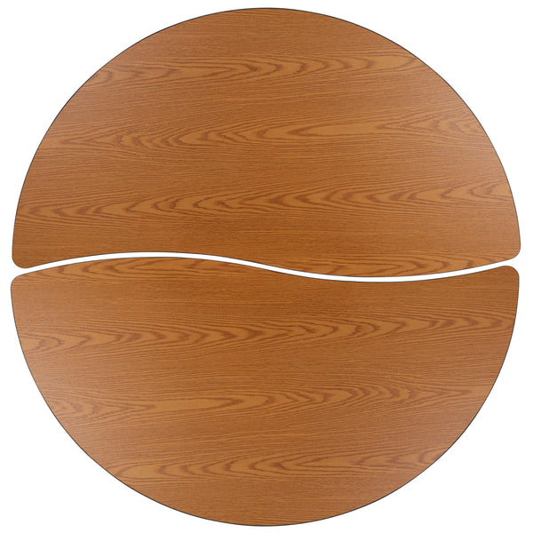 Oak |#| 2 Piece Mobile 60inch Circle Flexible Oak Adjustable Activity Table Set
