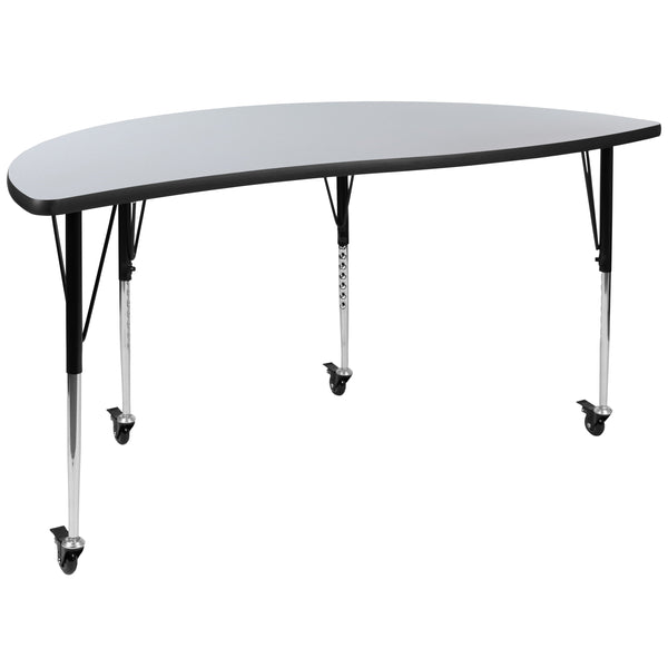 Grey |#| 2 Piece Mobile 60inch Circle Flexible Grey Adjustable Activity Table Set