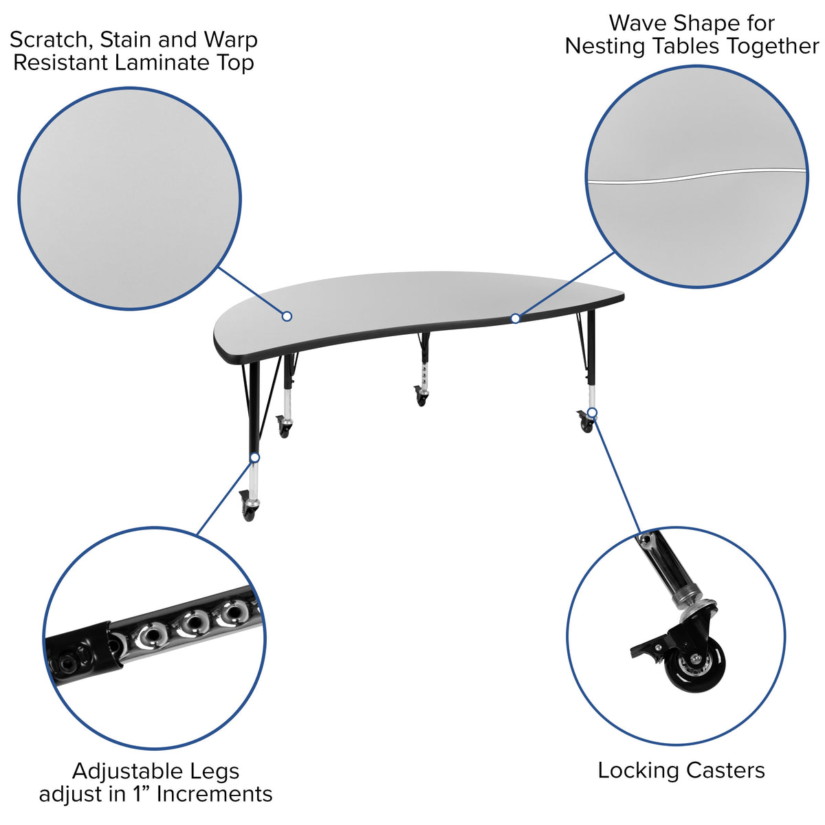 Grey |#| 2 Piece Mobile 60inch Circle Flexible Grey Kids Activity Table Set