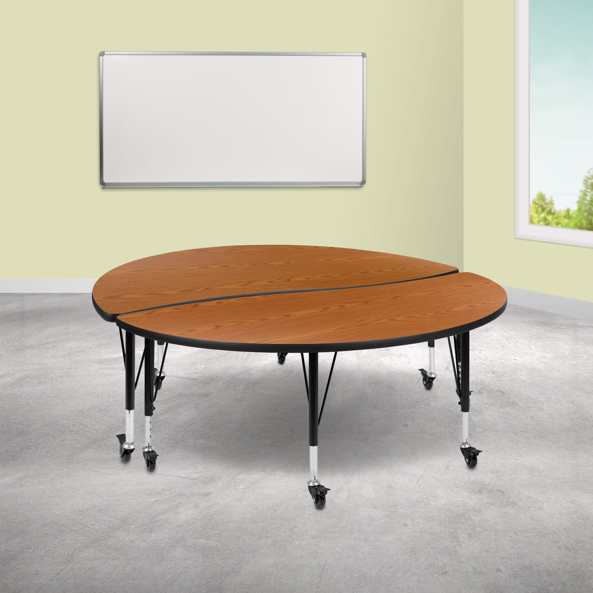 Oak |#| 2 Piece Mobile 60inch Circle Flexible Oak Kids Activity Table Set
