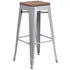 30" High Backless Metal Barstool with Square Wood Seat