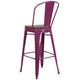 Purple |#| 30inch High Purple Metal Barstool with Back and Wood Seat