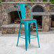 Crystal Teal-Blue |#| 30inch High Crystal Teal-Blue Metal Barstool with Back and Wood Seat