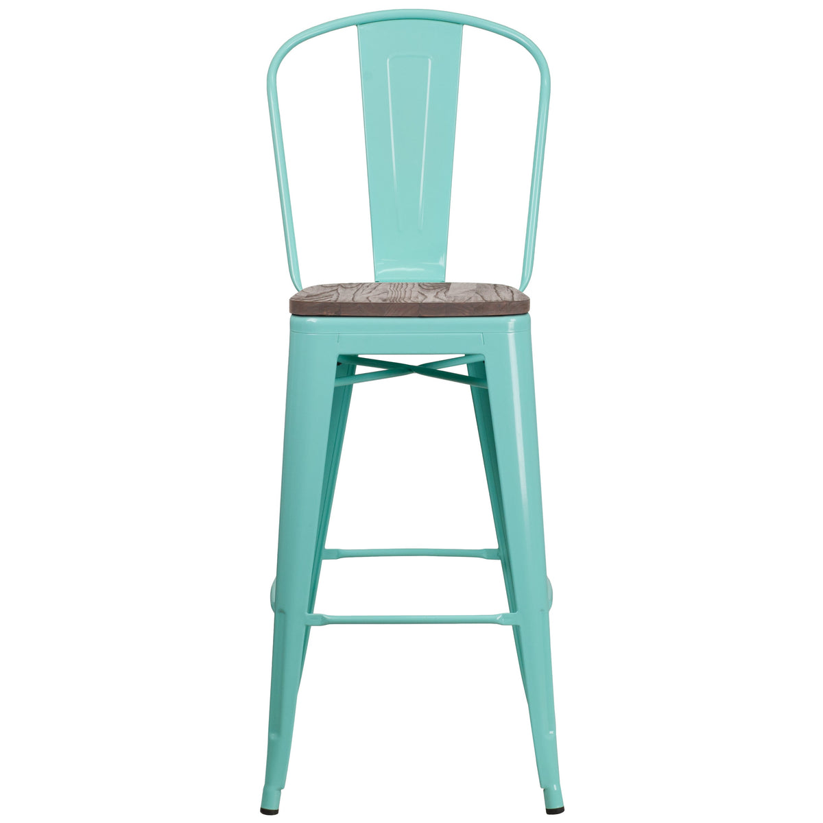 Mint Green |#| 30inch High Mint Green Metal Barstool with Back and Wood Seat