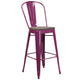 Purple |#| 30inch High Purple Metal Barstool with Back and Wood Seat