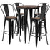 30" Round Metal Bar Table Set with Wood Top and 4 Stools