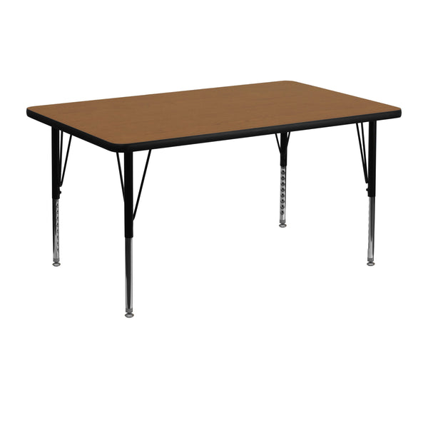 Oak |#| 30inchW x 48inchL Rectangular Oak Thermal Laminate Adjustable Activity Table