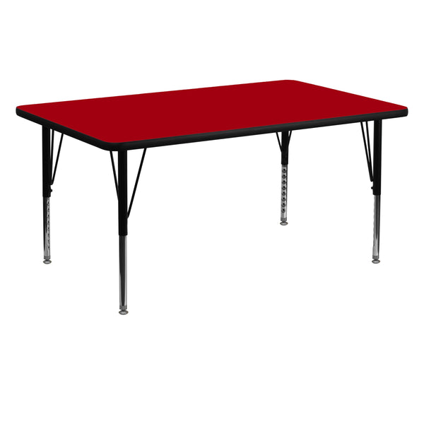 Red |#| 30inchW x 60inchL Rectangular Red Thermal Laminate Adjustable Activity Table