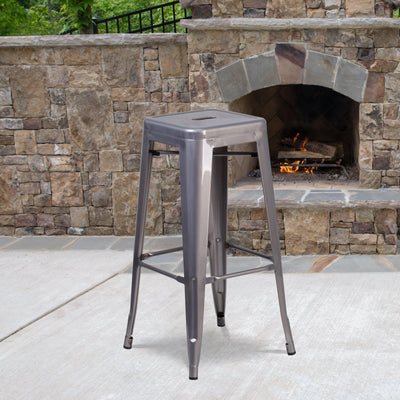 30'' High Backless Metal Indoor Barstool with Square Seat - View 2