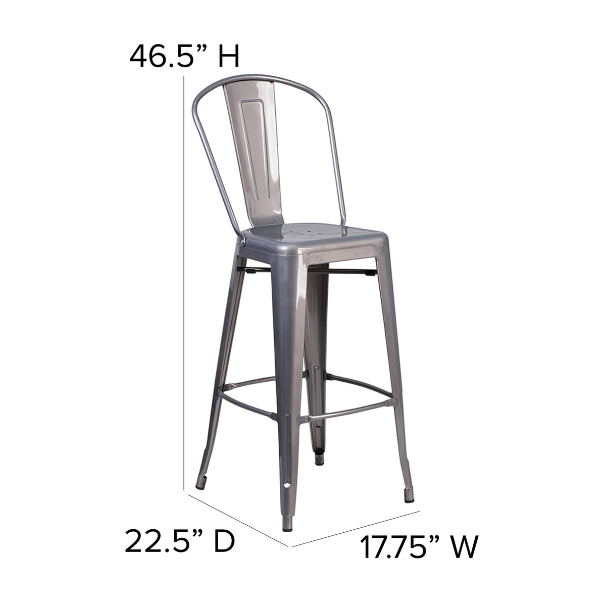30inch High Clear Coated Indoor Barstool with Back