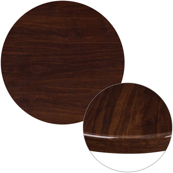 Walnut |#| 30inch Round High-Gloss Walnut Resin Table Top with 2inch Thick Drop-Lip