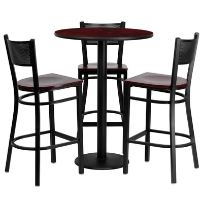 30'' Round Laminate Table Set with 3 Grid Back Metal Barstools - View 1