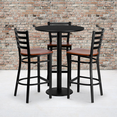 30'' Round Laminate Table Set with 3 Ladder Back Metal Barstools - View 2