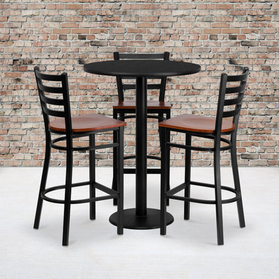 30'' Round Laminate Table Set with 3 Ladder Back Metal Barstools