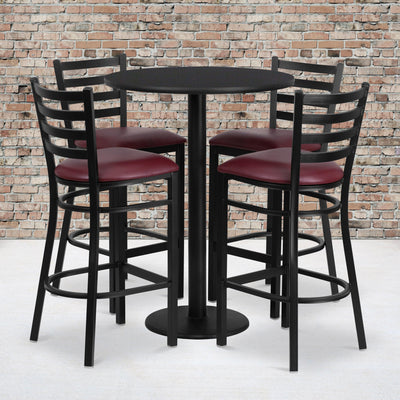 30'' Round Laminate Table Set with Round Base and 4 Ladder Back Metal Barstools - View 2