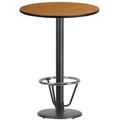 30'' Round Laminate Table Top with 18'' Round Bar Height Table Base and Foot Ring - View 1