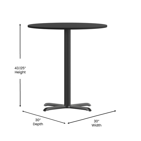 Black |#| 30inch Round Black Laminate Table Top with 22inch x 22inch Bar Height Table Base