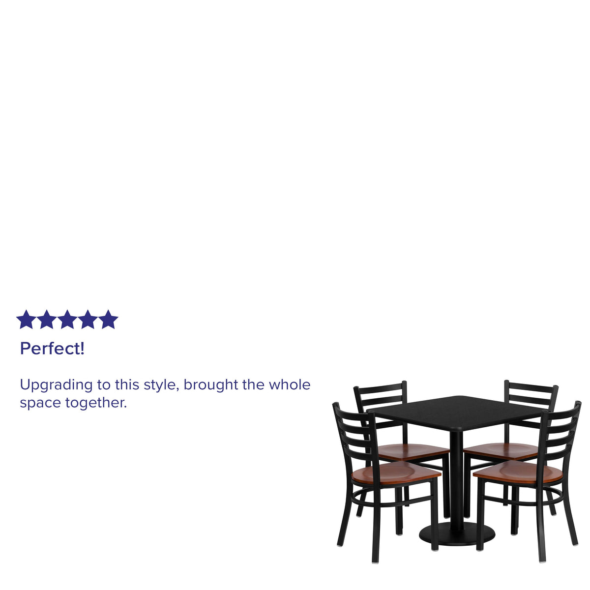 30inch Square Black Laminate Table Set with 4 Metal Chairs - Cherry Wood Seat