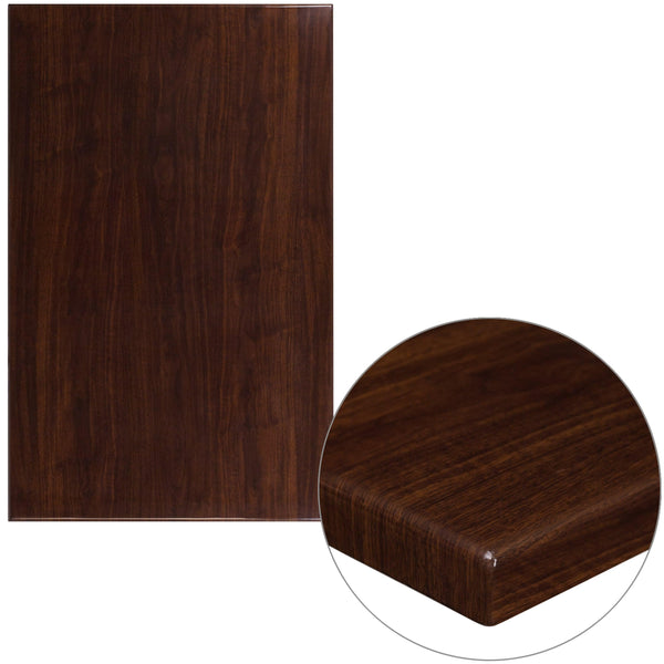 Walnut |#| 30inch x 48inch Rectangular High-Gloss Walnut Resin Table Top with 2inch Thick Edge