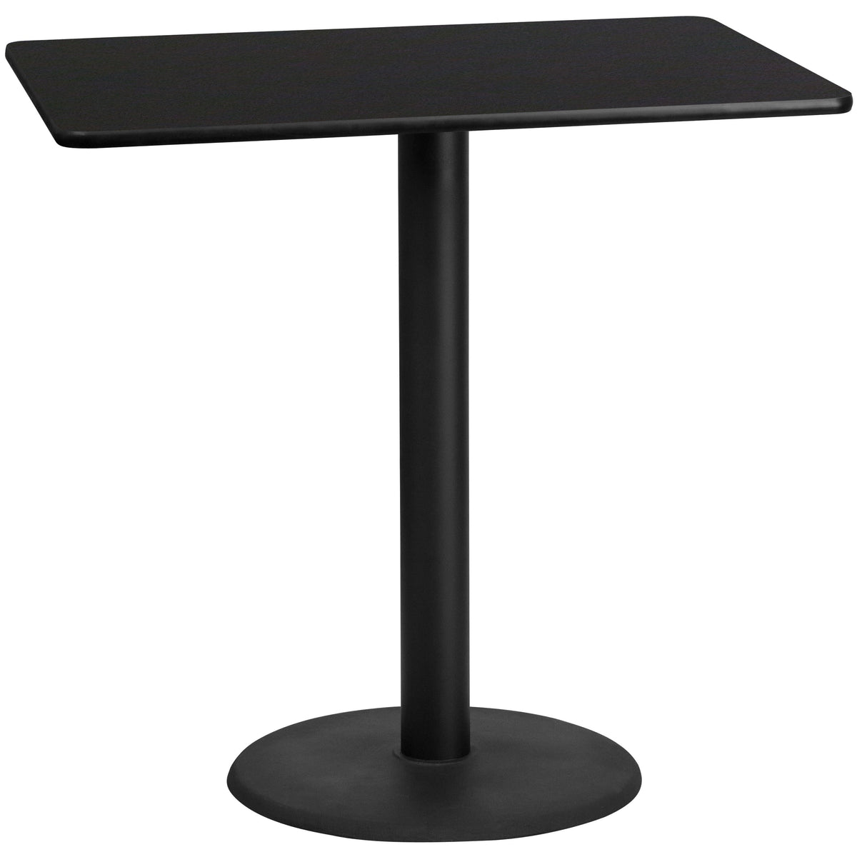 Black |#| 30inch x 48inch Rectangular Black Laminate Table Top & 24inch Round Bar Height Table Base