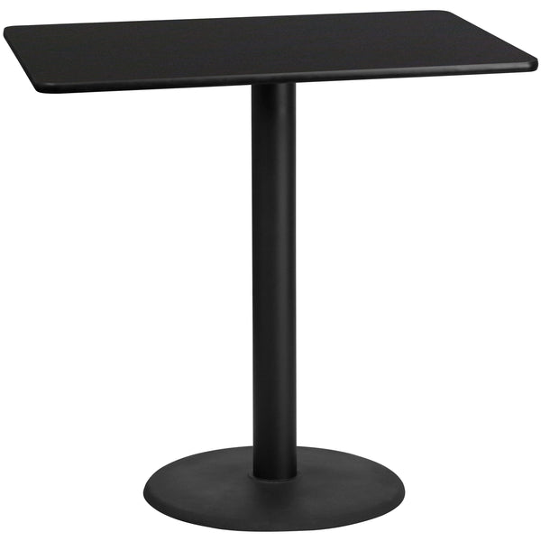 Black |#| 30inch x 48inch Rectangular Black Laminate Table Top & 24inch Round Bar Height Table Base
