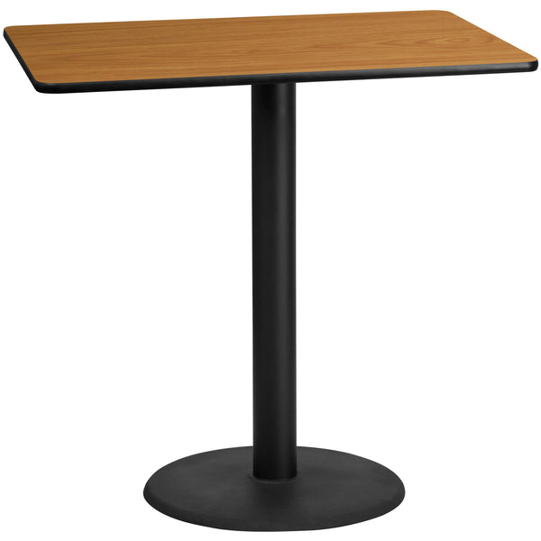 Natural |#| 30inch x 48inch Natural Laminate Table Top with 24inch Round Bar Height Table Base