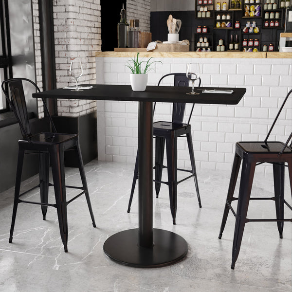 Black |#| 30inch x 48inch Rectangular Black Laminate Table Top & 24inch Round Bar Height Table Base