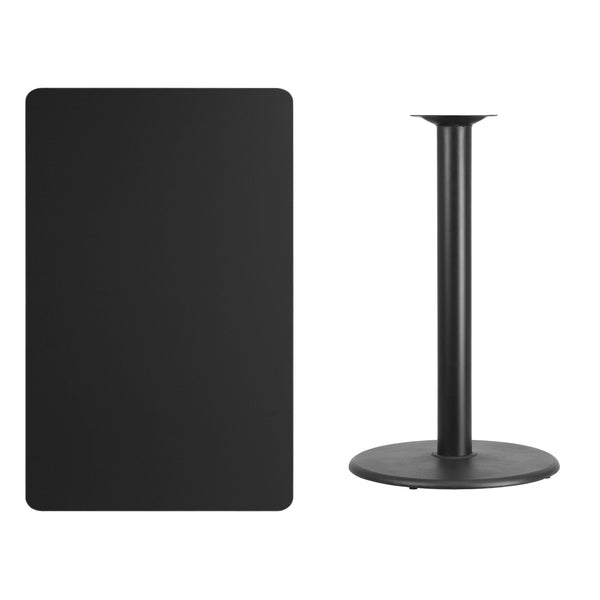 Walnut |#| 30x48 Rectangular Walnut Laminate Table Top & 24inch Round Bar Height Table Base