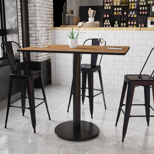 Walnut |#| 30x48 Rectangular Walnut Laminate Table Top & 24inch Round Bar Height Table Base