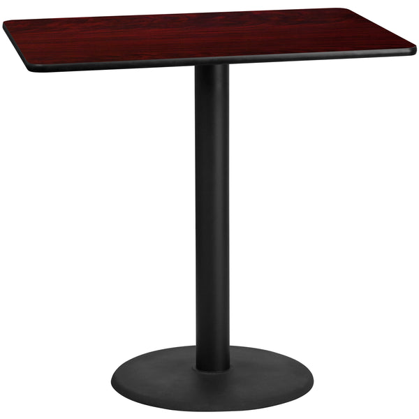Mahogany |#| 30inch x 48inch Mahogany Laminate Table Top with 24inch Round Bar Height Table Base