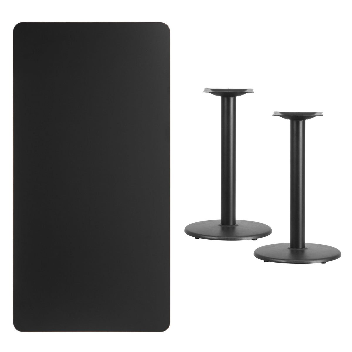 Black |#| 30inch x 60inch Rectangular Black Laminate Table Top with 18inch Round Table Height Bases