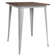 Silver |#| 31.5inch Square Silver Metal Indoor Bar Height Table with Walnut Rustic Wood Top