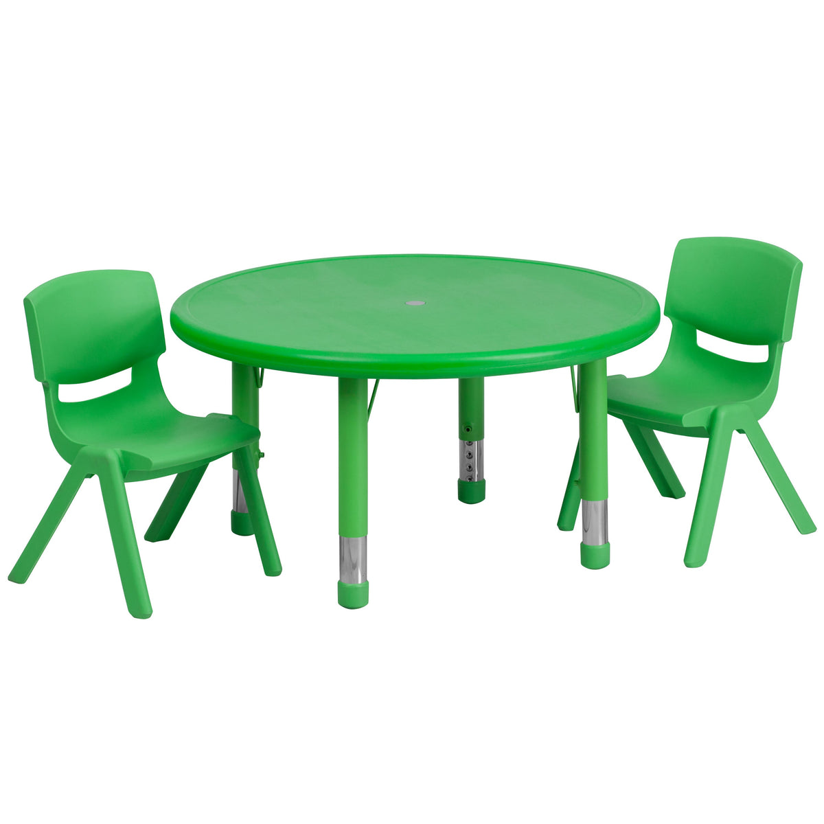 Green |#| 33inch Round Green Plastic Height Adjustable Activity Table Set with 2 Chairs
