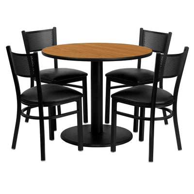36'' Round Laminate Table Set with 4 Grid Back Metal Chairs - View 1