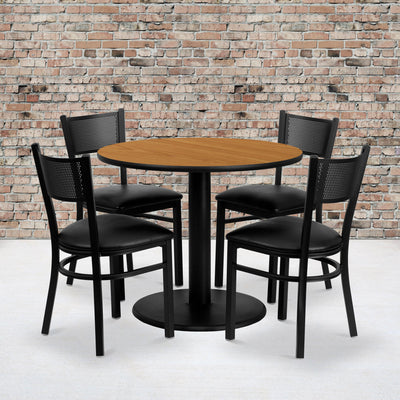 36'' Round Laminate Table Set with 4 Grid Back Metal Chairs - View 2