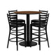 36inch Round Walnut Laminate Table Set with 4 Metal Barstools - Black Vinyl Seat