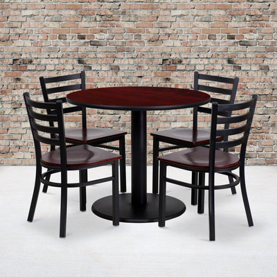 36'' Round Laminate Table Set with 4 Ladder Back Metal Chairs - View 2