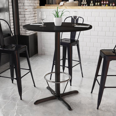36'' Round Laminate Table Top with 30'' x 30'' Bar Height Table Base and Foot Ring - View 2