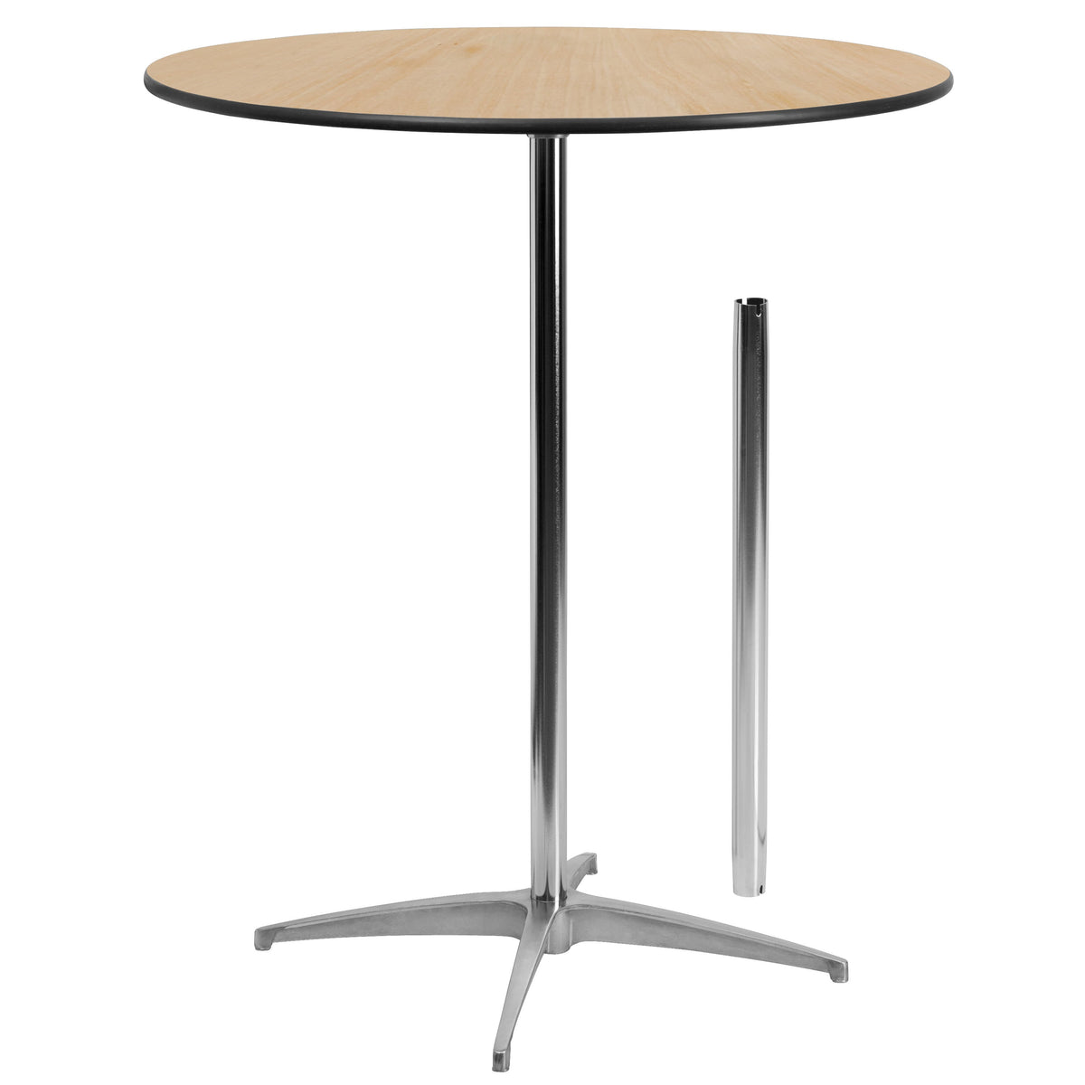 Natural |#| 36inch Round Wood Commercial Grade Cocktail Table with 30inch and 42inch Columns