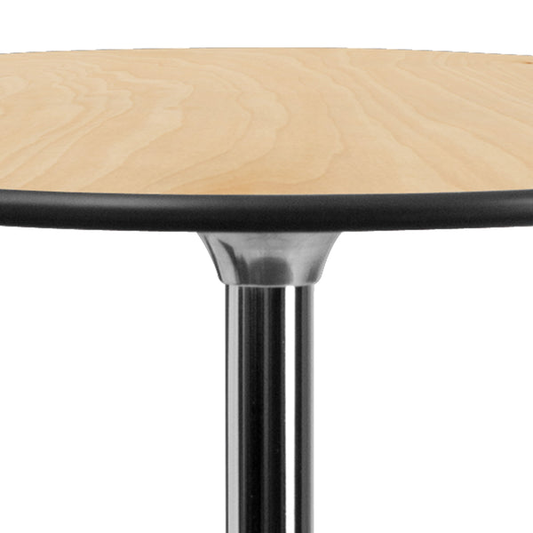 Natural |#| 36inch Round Wood Commercial Grade Cocktail Table with 30inch and 42inch Columns
