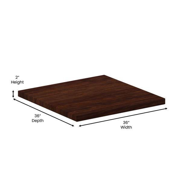 Walnut |#| 36inch Square High-Gloss Walnut Resin Table Top with 2inch Thick Drop-Lip